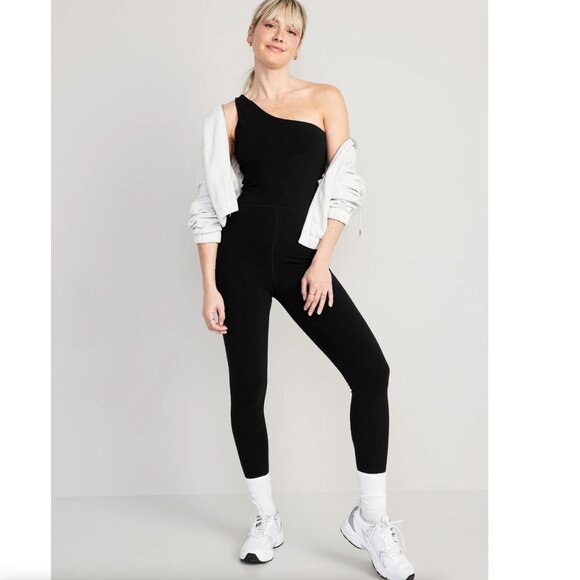 Old Navy - Black One-Shoulder PowerChill 7/8-Length Bodysuit - Small - Picture 1 of 5